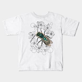 Blue, Orchard, Mason Bee Doodle, white Kids T-Shirt